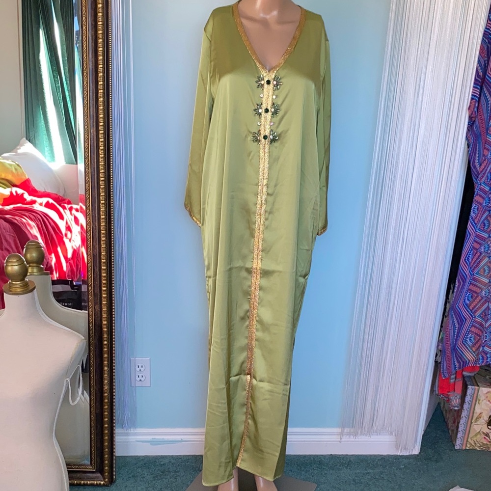 Green Kaftan with Gold Trim